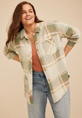 Plus Size Knit Jacquard Plaid Button Down Shirt, C4813, small