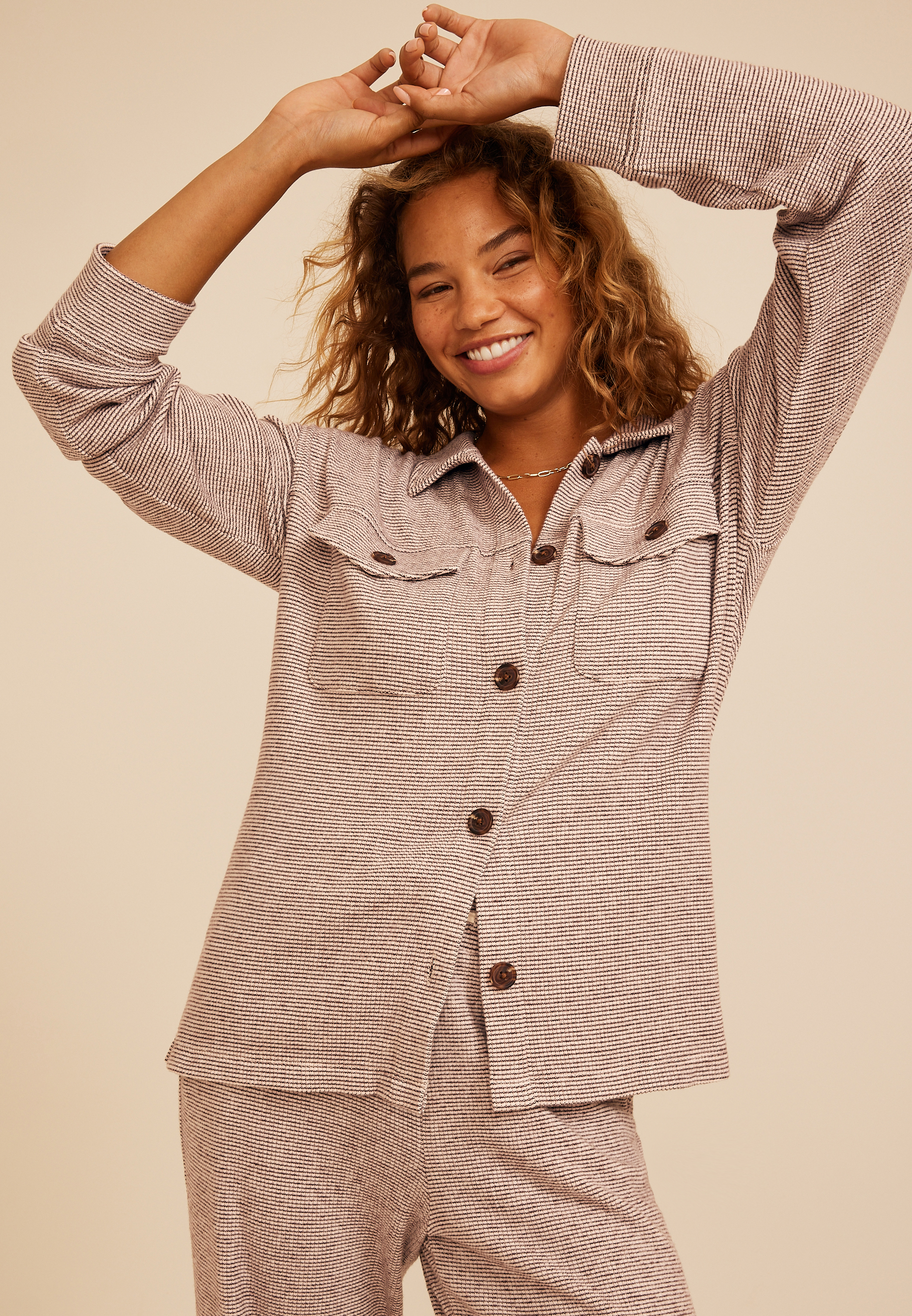 Cozy Waffle Knit Shacket, C6216, large