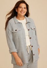 Plus Size Cozy Waffle Knit Shacket, C1606, small
