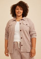 Plus Size Cozy Waffle Knit Shacket, C6216, small
