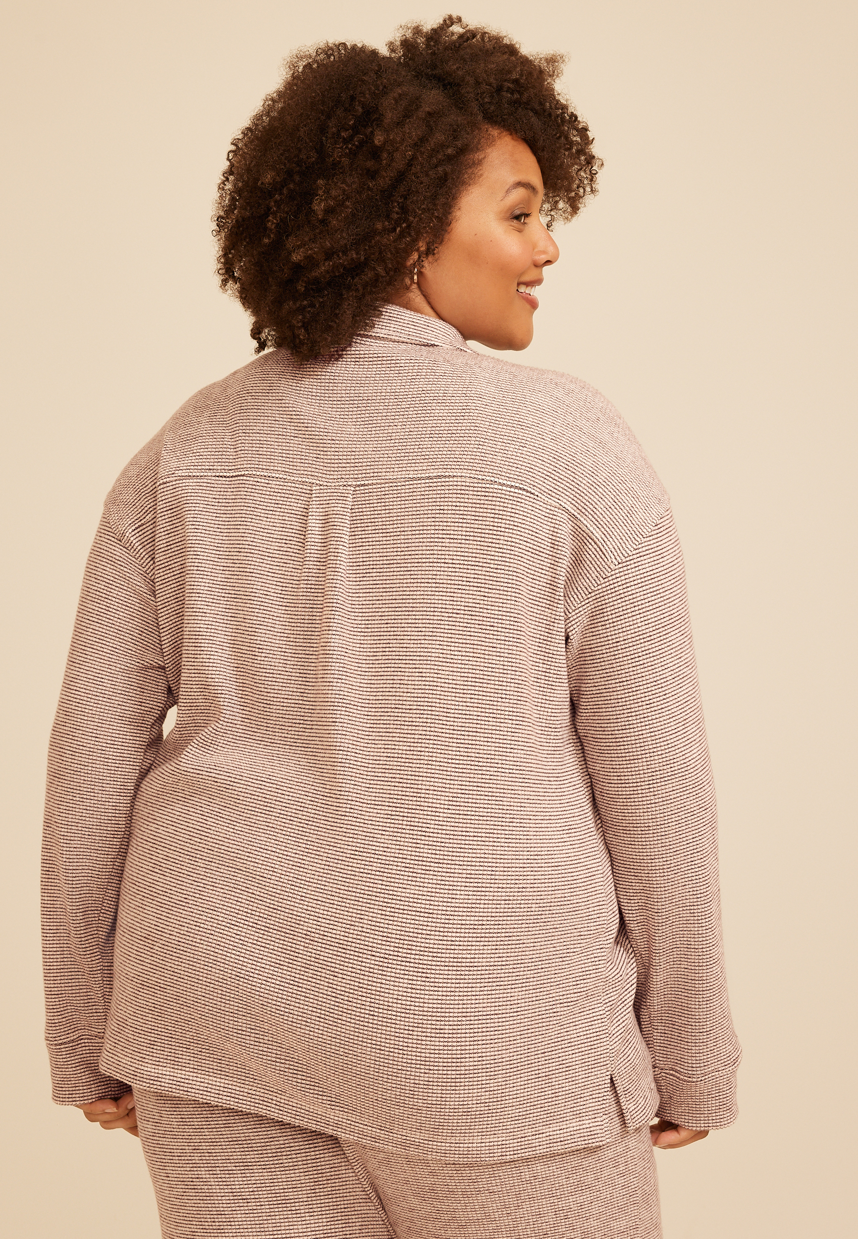 Plus Size Cozy Waffle Knit Shacket, C6216, large