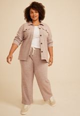 Plus Size Cozy Waffle Knit Shacket, C6216, small