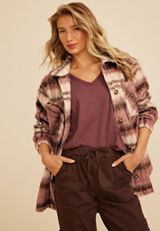 Brushed Plaid Oversized Shacket, C4731, small