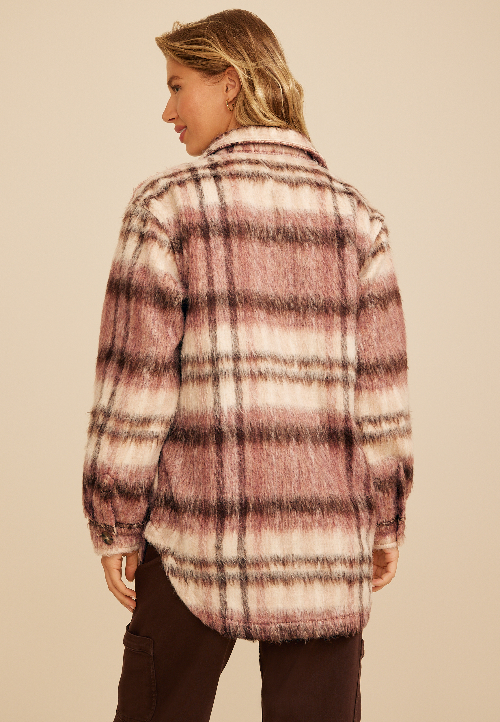 Brushed Plaid Oversized Shacket, C4731, large