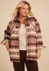 Plus Size Brushed Plaid Oversized Shacket, C4731, small