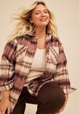 Plus Size Brushed Plaid Oversized Shacket, C4731, small