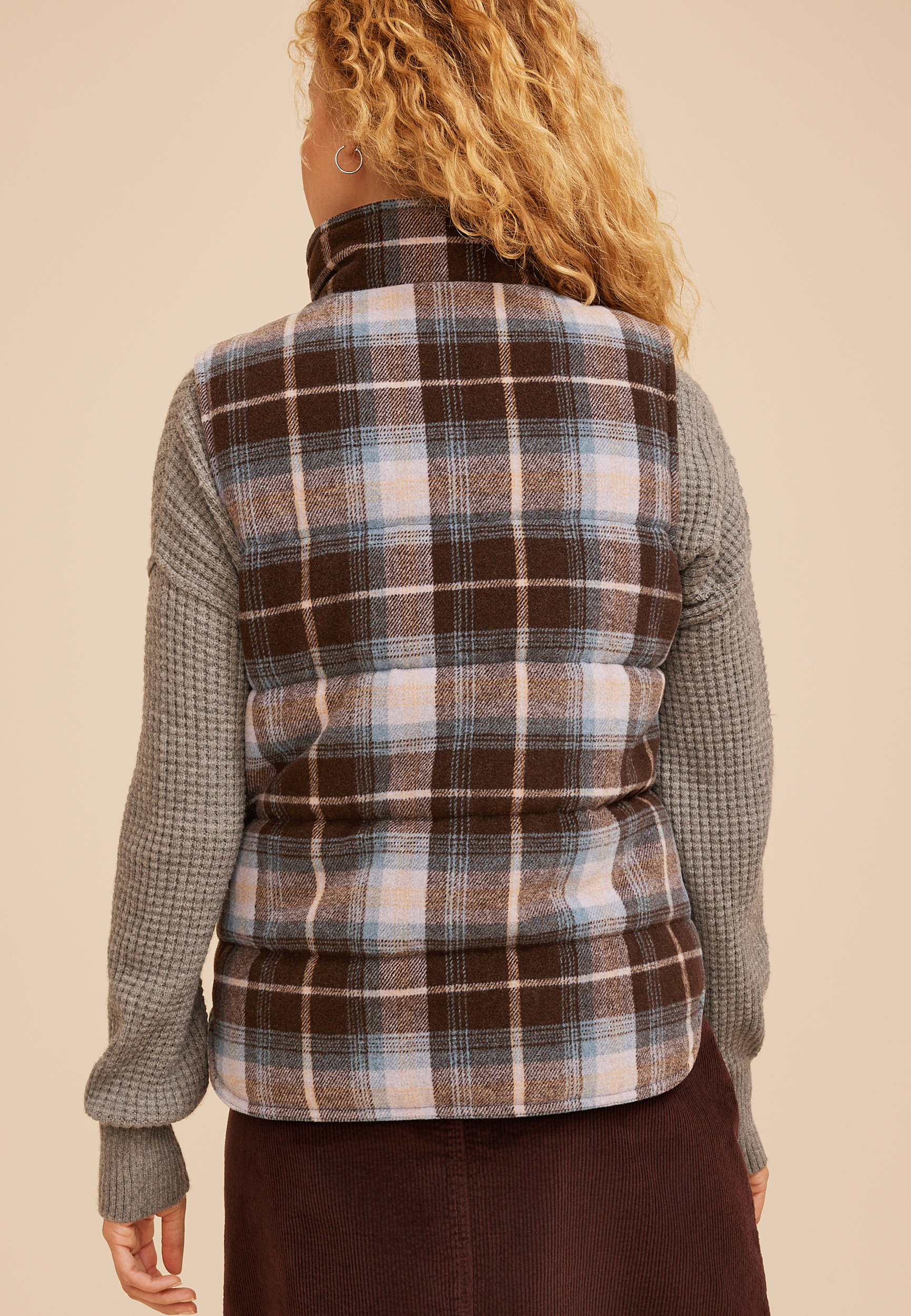 Plaid Puffer Vest, C1635, large