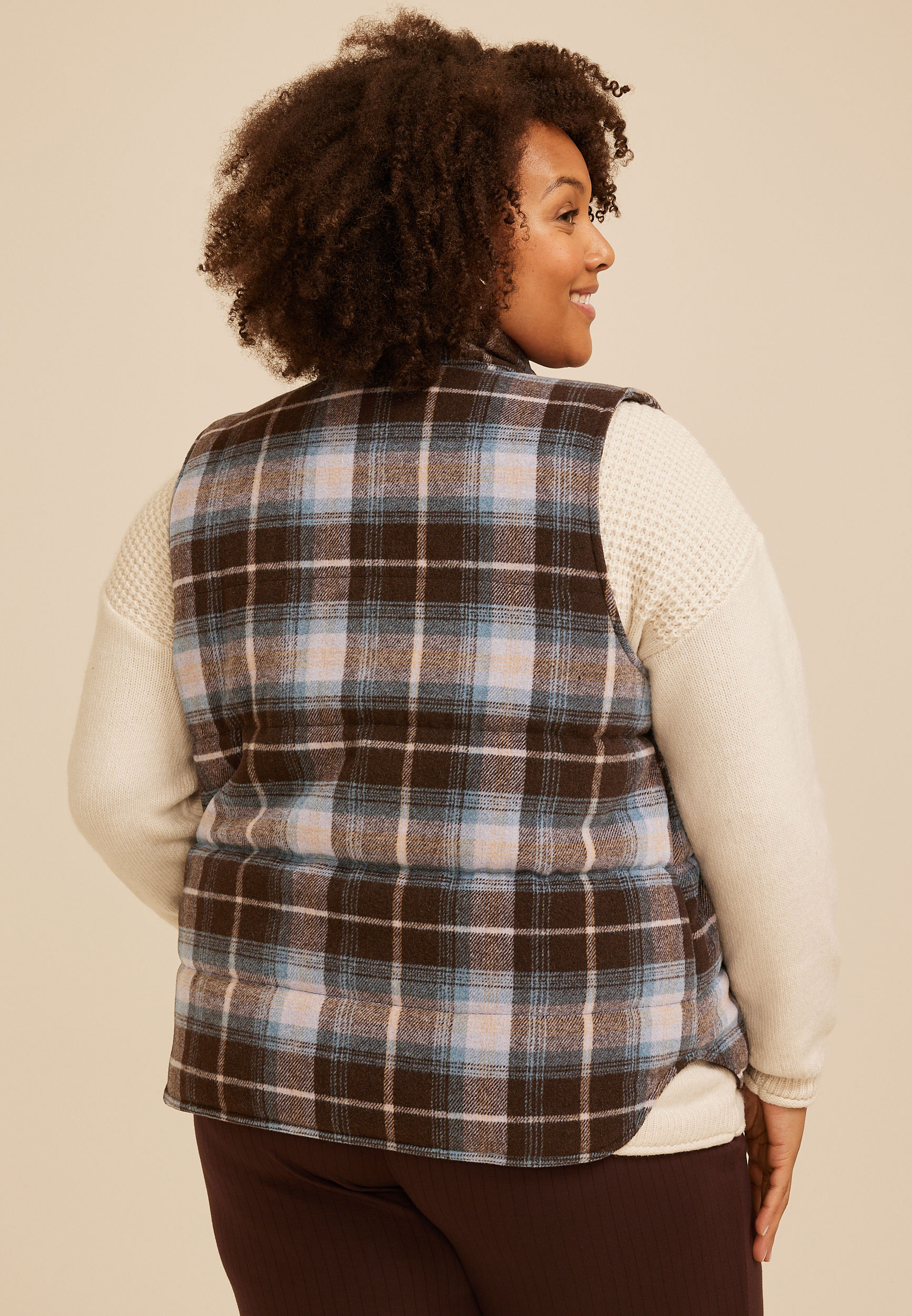 Plus Size Plaid Puffer Vest, C1635, large