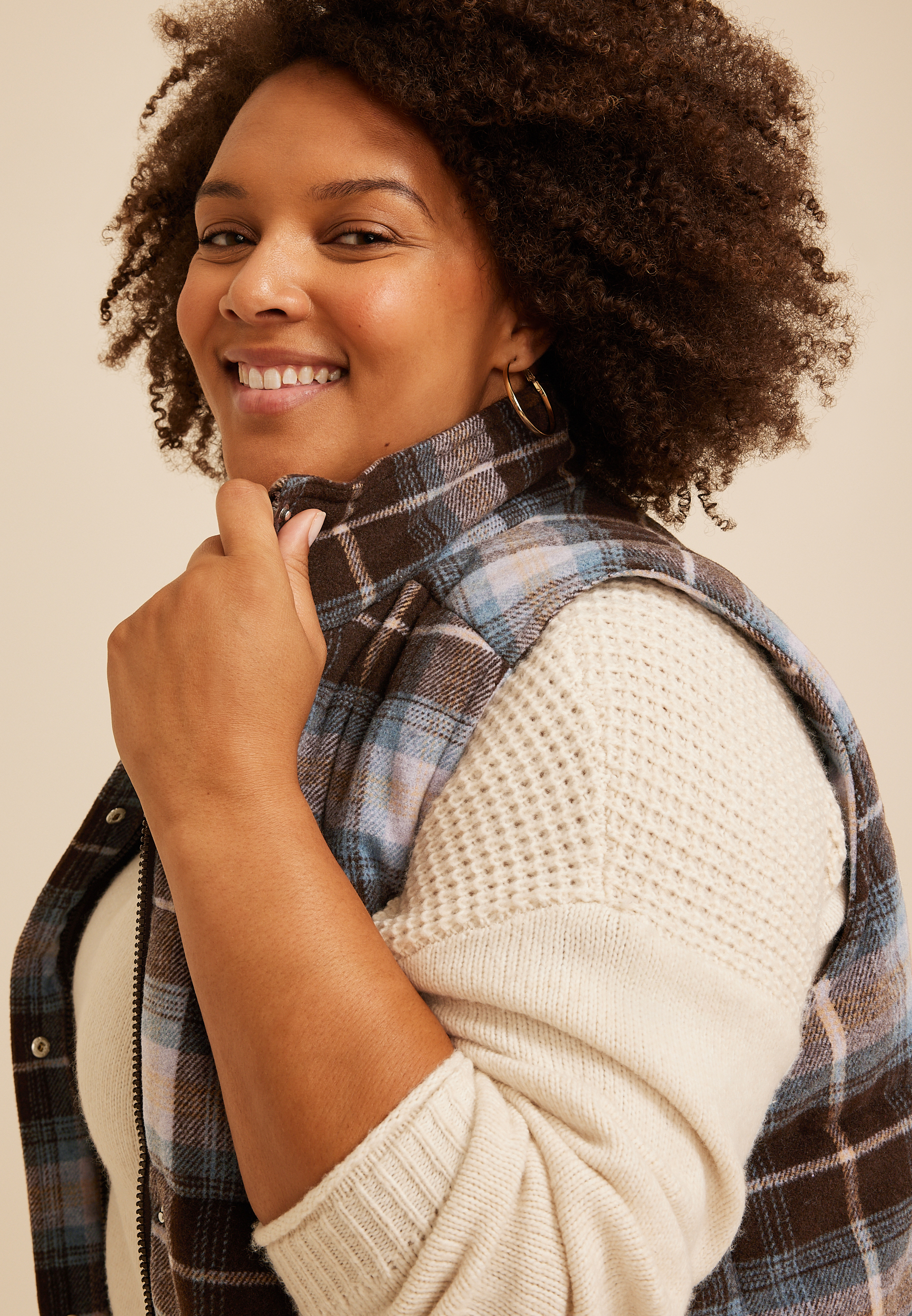 Plus Size Plaid Puffer Vest, C1635, large