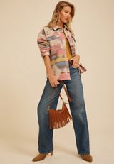 Southwestern Print Button Front Shacket, C1524, small