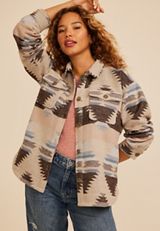 Southwestern Print Button Front Shacket, C1772, small
