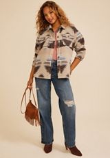 Southwestern Print Button Front Shacket, C1772, small