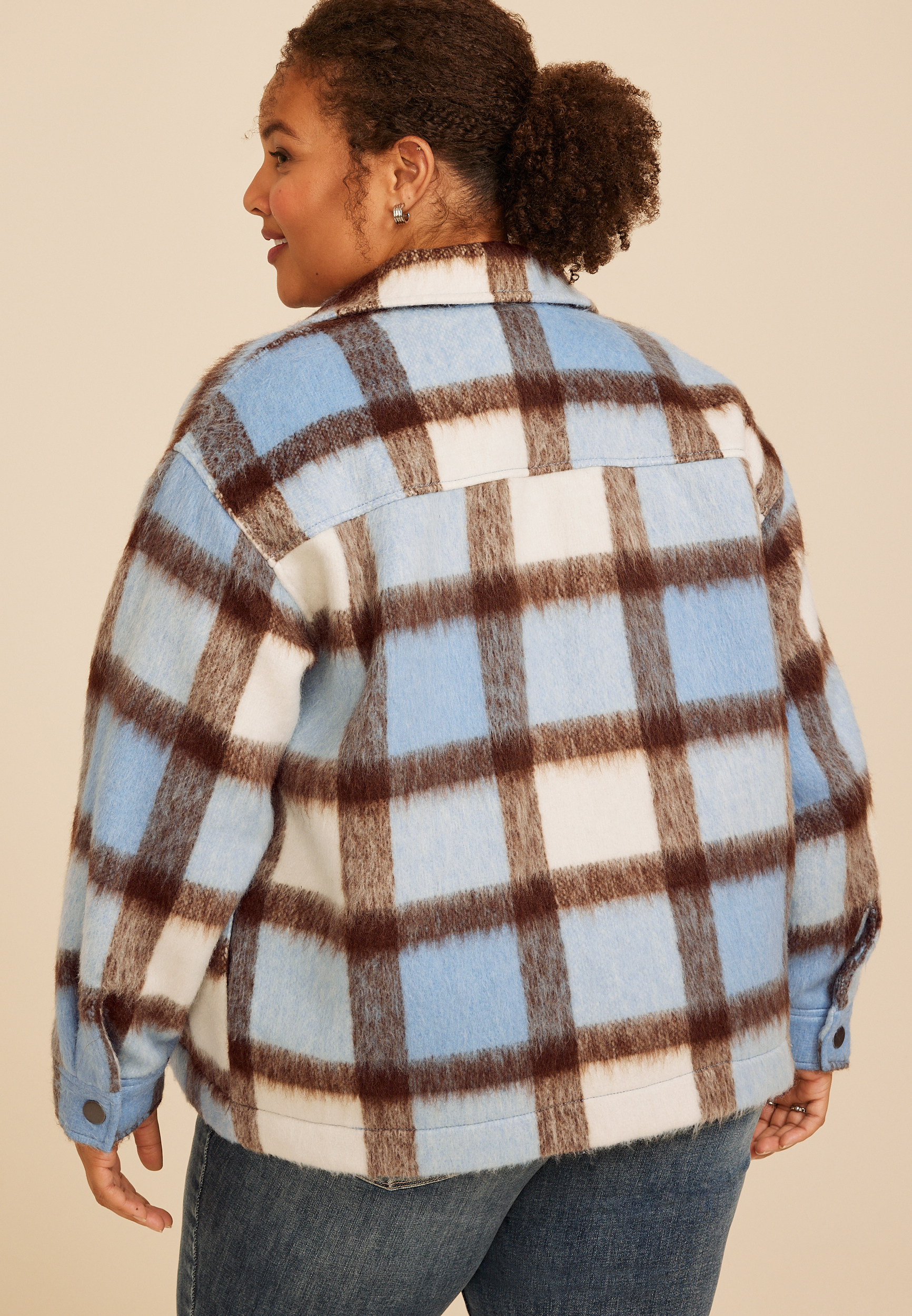 Plus Size Brushed Plaid Jacket, C1772, large
