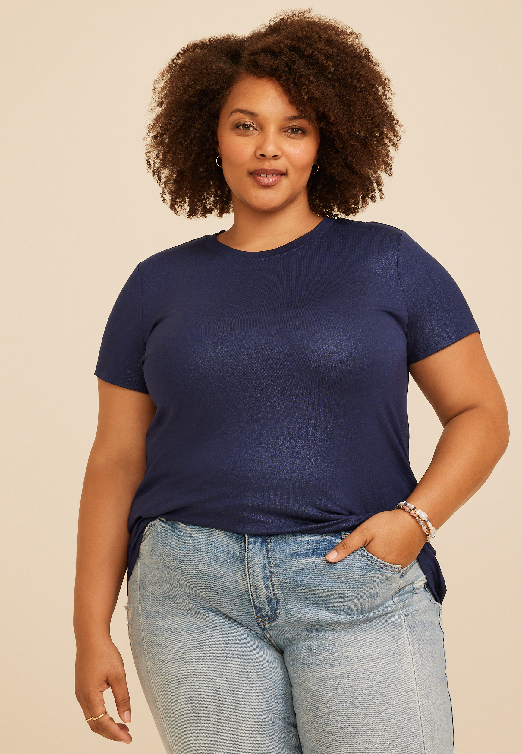 Plus Size 24/7 Kennedy Foil Crew Neck Tee, C9679, large