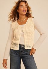 Open Stitch Button Front Sweater Vest, C254, small
