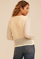 Open Stitch Button Front Sweater Vest, C254, small