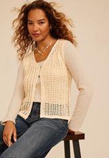 Open Stitch Button Front Sweater Vest, C254, small