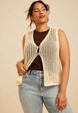 Plus Size Open Stitch Button Front Sweater Vest, C254, small