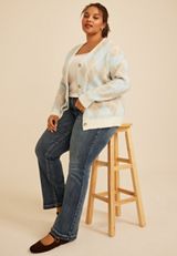Plus Size Argyle Button Front Cardigan, C8582, small