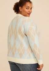 Plus Size Argyle Button Front Cardigan, C8582, small