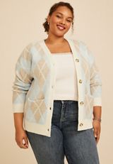 Plus Size Argyle Button Front Cardigan, C8582, small