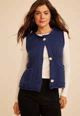 Chunky Stitch Button Front Sweater Vest, C180, small