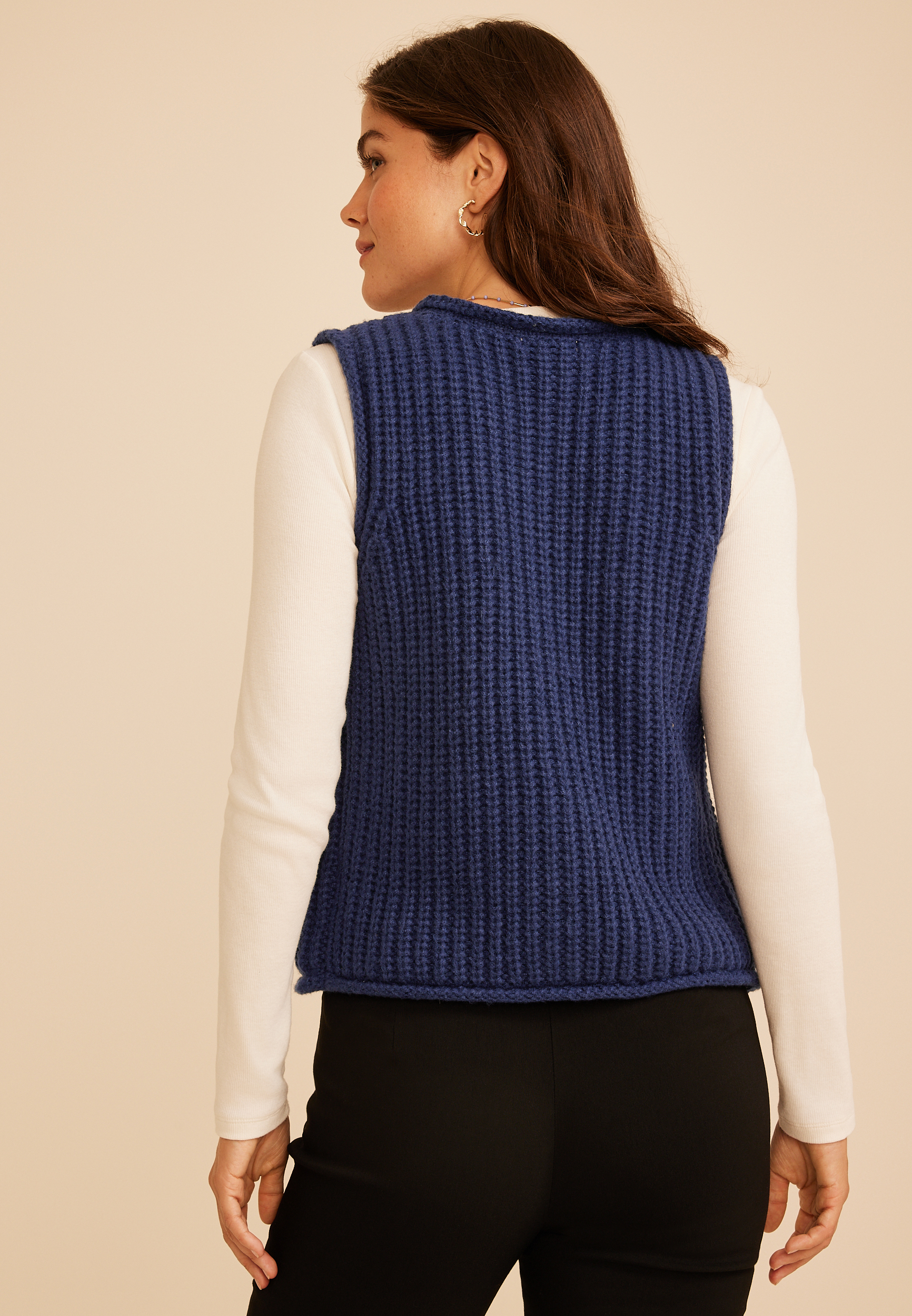 Chunky Stitch Button Front Sweater Vest, C180, large