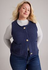 Plus Size Button Front Sweater Vest, C180, small