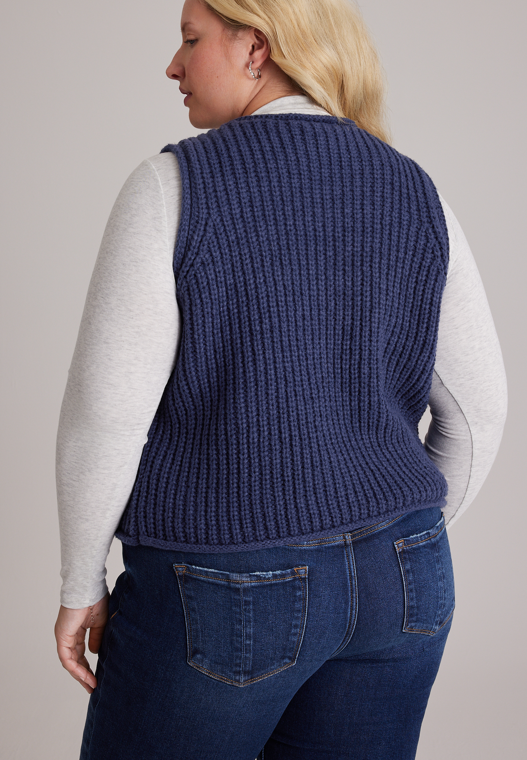 Plus Size Button Front Sweater Vest, C180, large