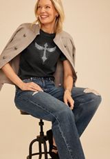 Rhinestone Winged Cross Standard Fit Graphic Tee, C106, small
