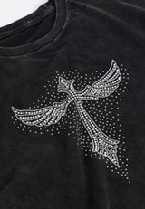 Rhinestone Winged Cross Standard Fit Graphic Tee, C106, small