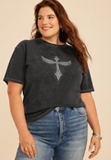 Plus Size Rhinestone Winged Cross Standard Fit Graphic Tee, C106, small