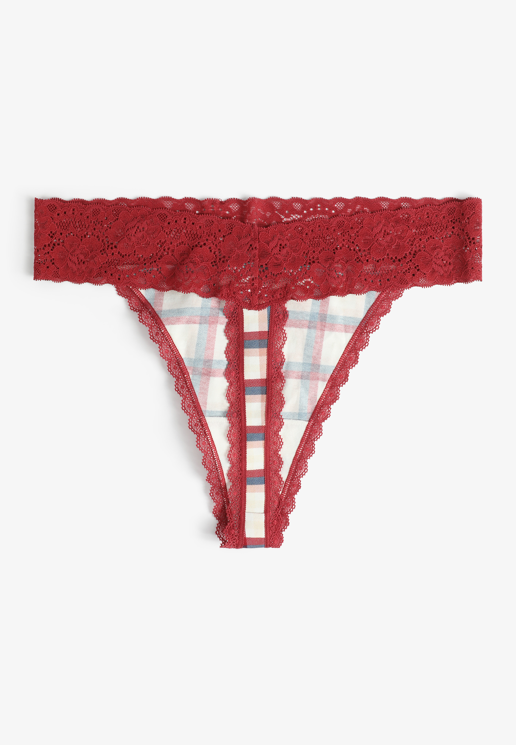 Simply Comfy Cotton Plaid Thong Panty, C3468, large
