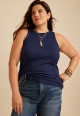 Plus Size 24/7 Cozy Variegated Ribbed Highline Tank Top, C9679, small