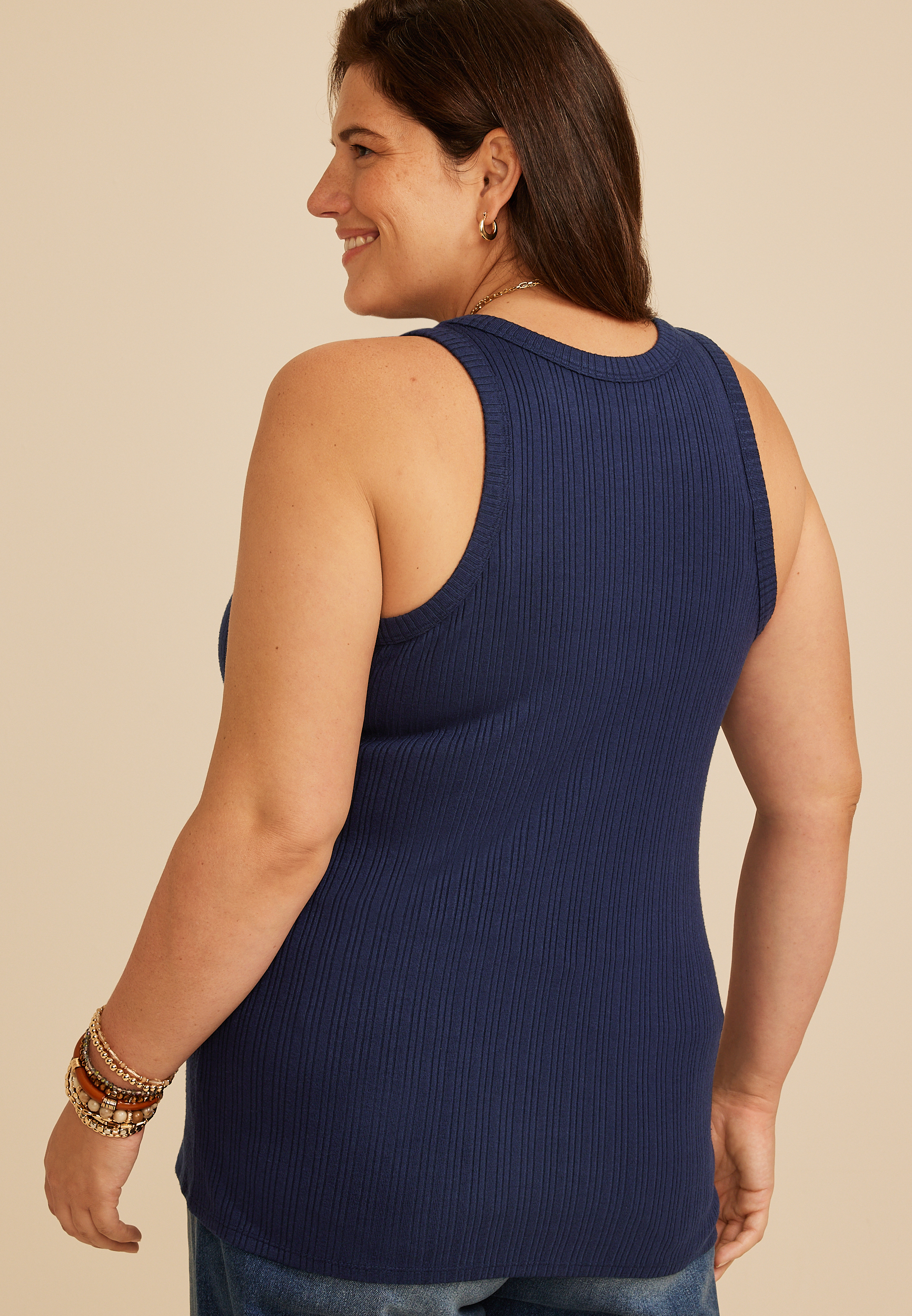 Plus Size 24/7 Cozy Variegated Ribbed Highline Tank Top, C9679, large