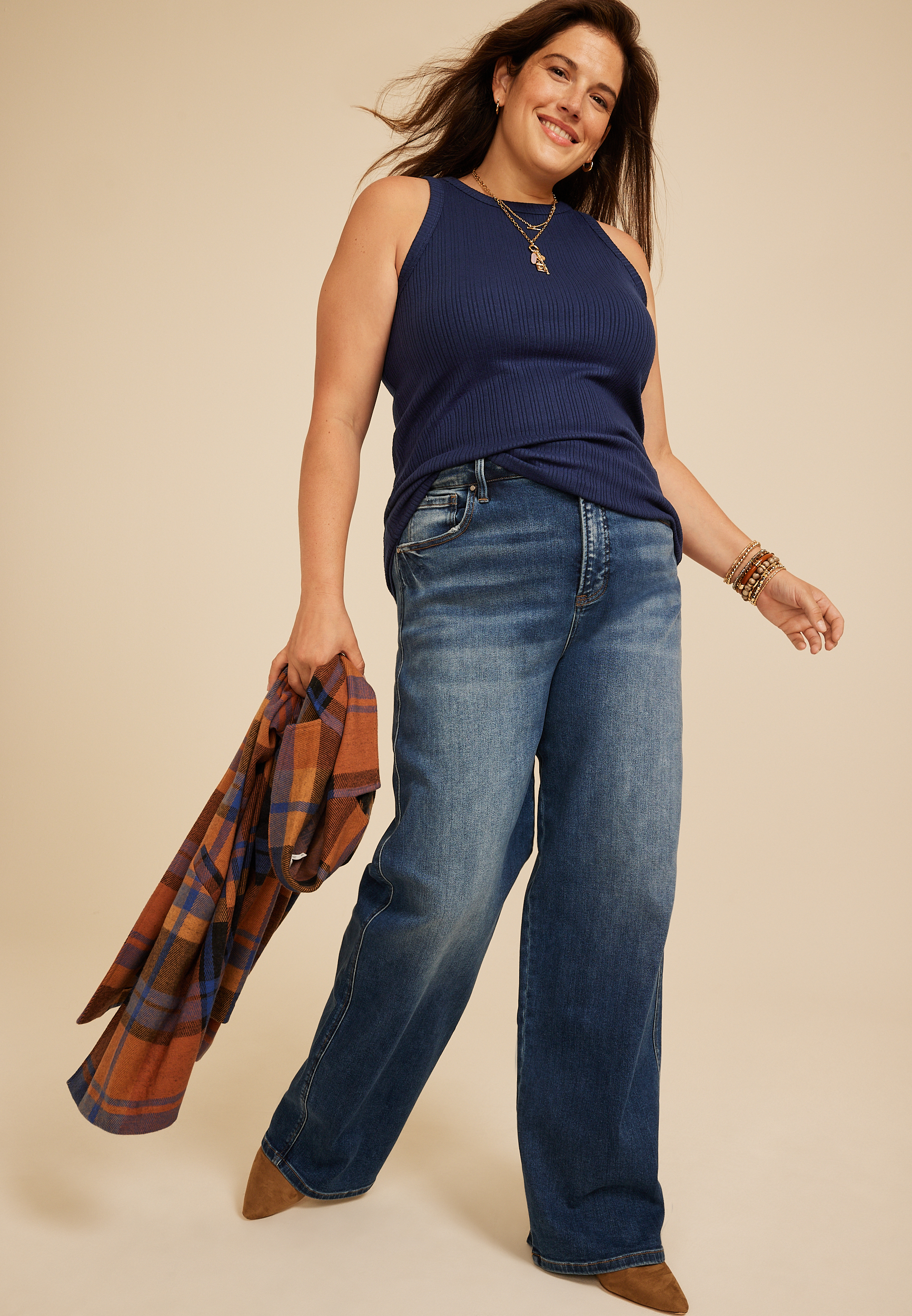 Plus Size 24/7 Cozy Variegated Ribbed Highline Tank Top, C9679, large