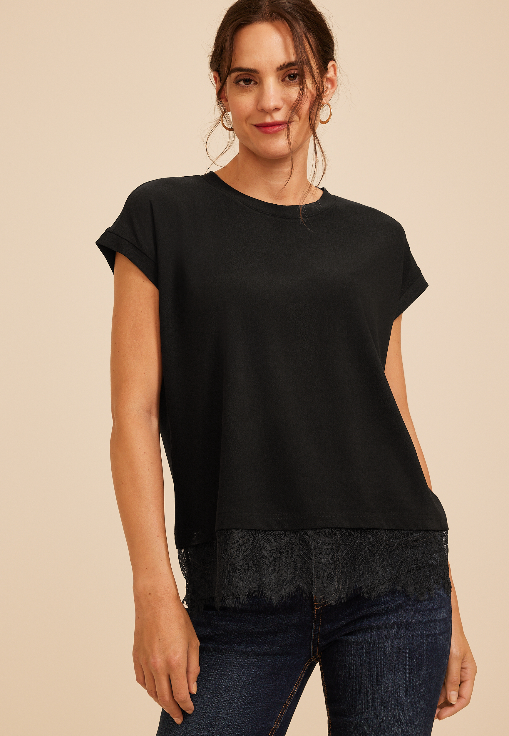 Studio Y Lace Hem Top, C106, large