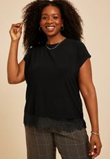 Plus Size Studio Y Lace Hem Top, C106, small