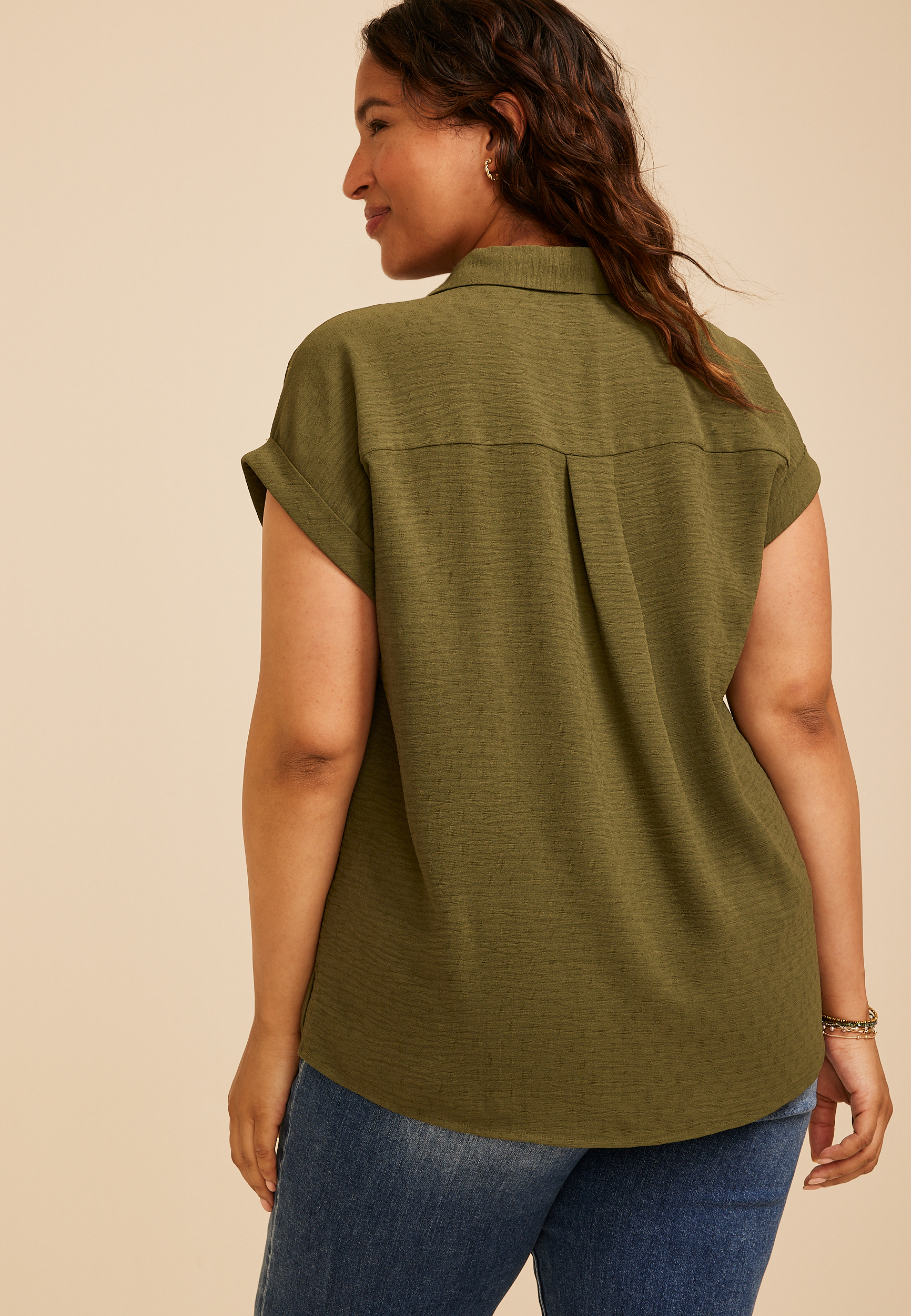 Plus Size Utility Button Down Shirt, C9161, large