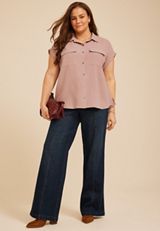 Plus Size Utility Button Down Shirt, C6135, small