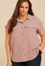 Plus Size Utility Button Down Shirt, C6135, small