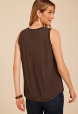 Satin Front V Neck Tank Top, COFFEE BEAN, small