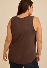 Plus Size Satin Front V Neck Tank Top, COFFEE BEAN, small
