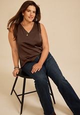 Plus Size Satin Front V Neck Tank Top, COFFEE BEAN, small