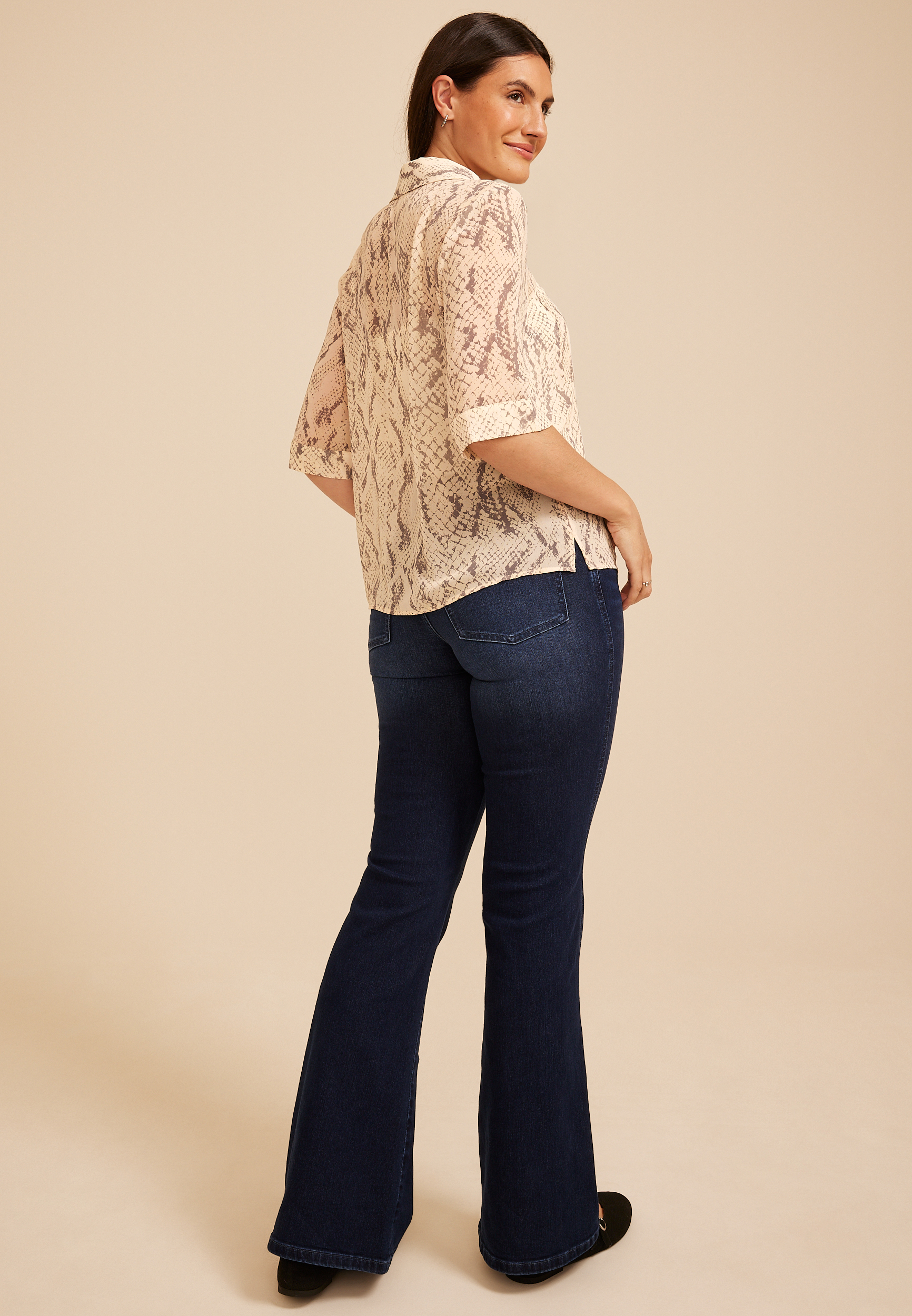 Snake Print Chiffon Utility Blouse, C1755, large