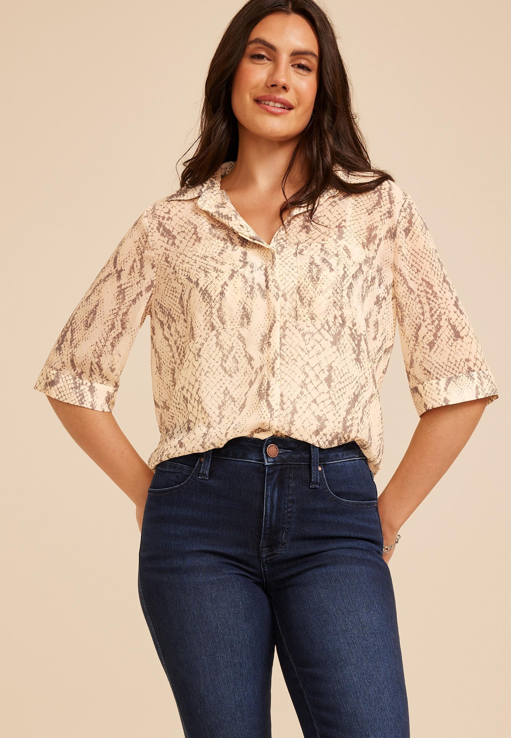 Snake Print Chiffon Utility Blouse, C1755, large