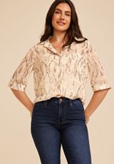 Snake Print Chiffon Utility Blouse, C1755, small