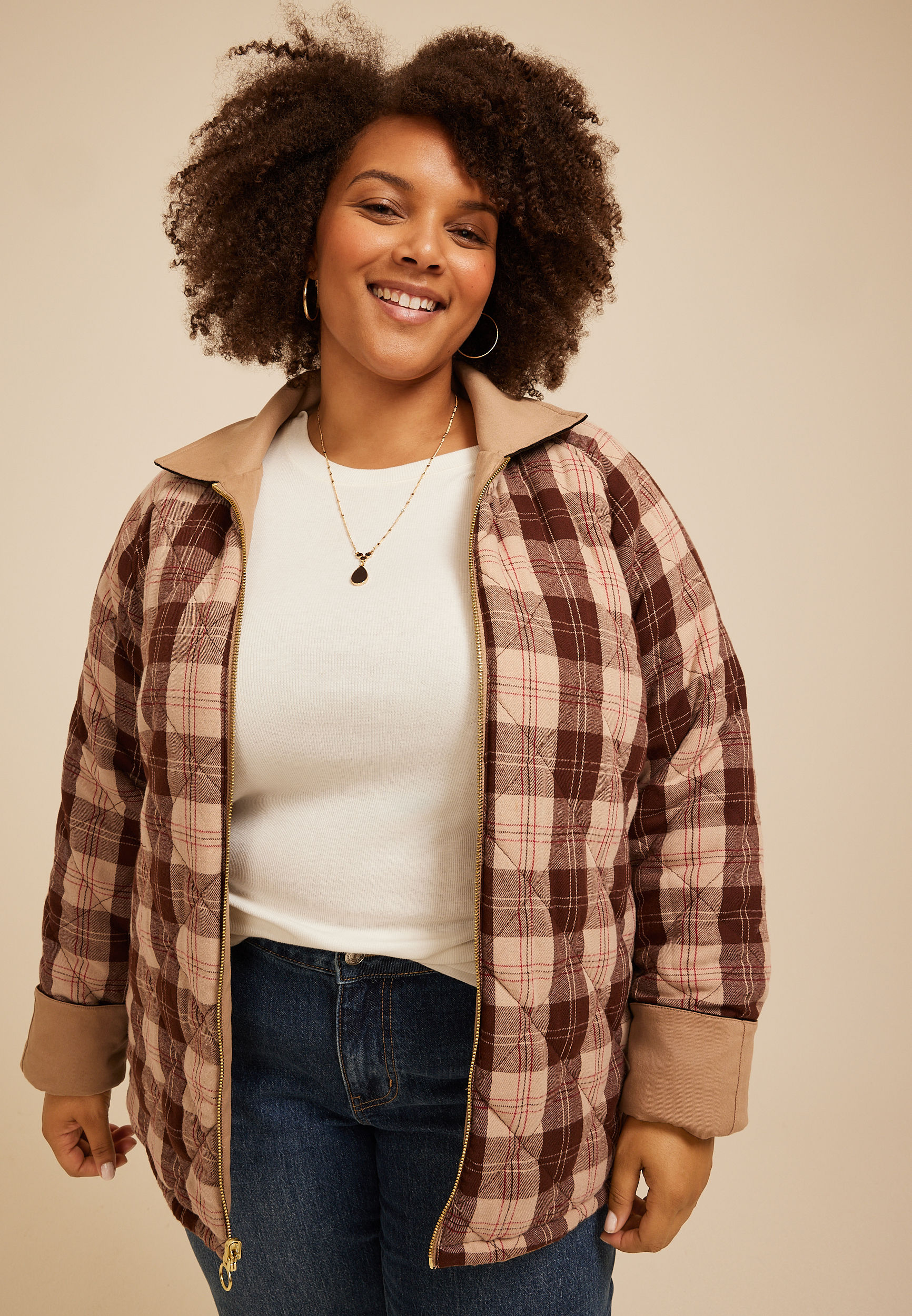 Plus Size Reversible Plaid Quilted Barn Jacket, C1265, large