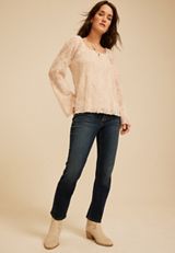 Pleated Lace Square Neck Blouse, C4184, small