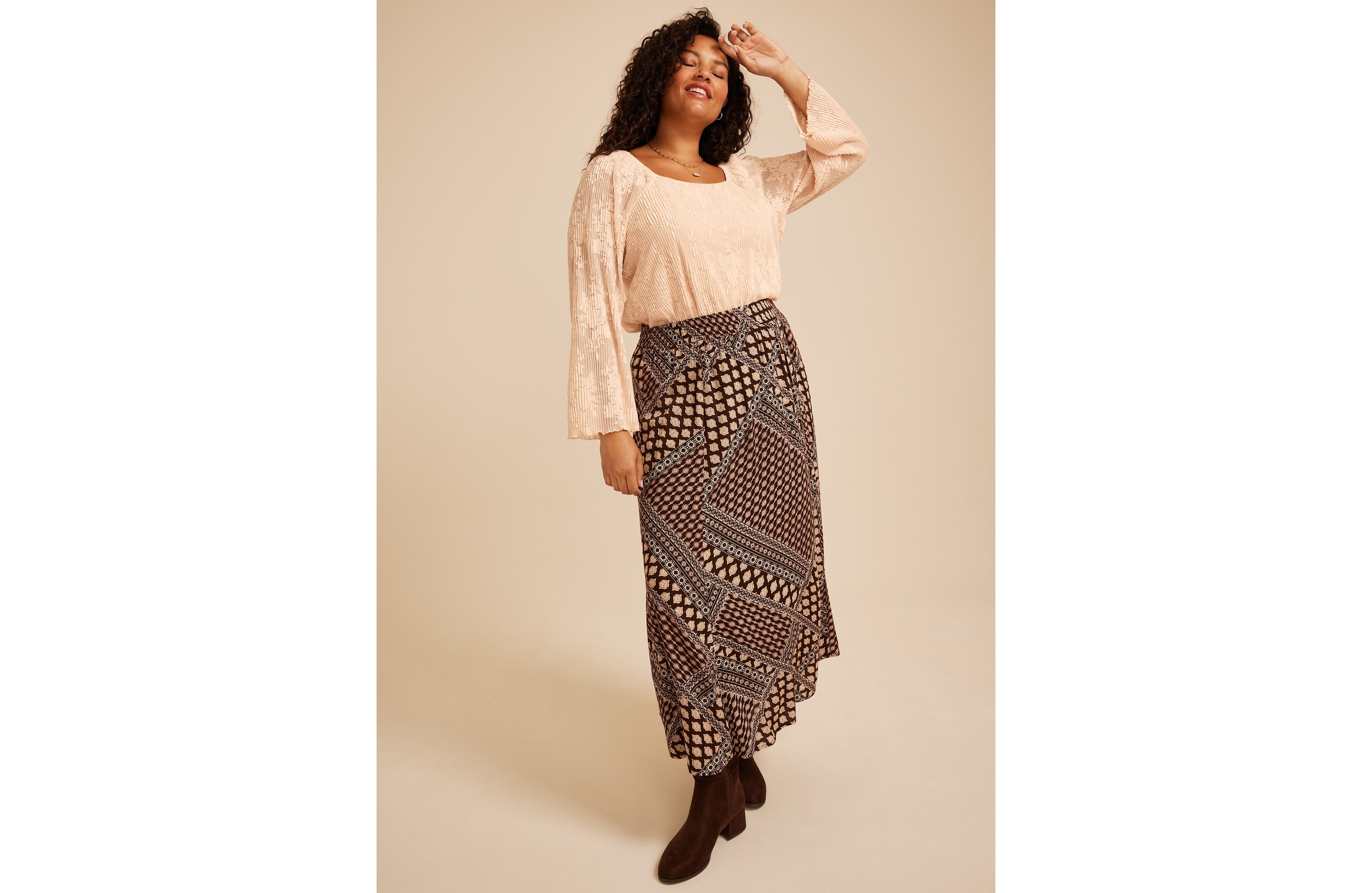 Plus Pleated Lace Square Neck Blouse
